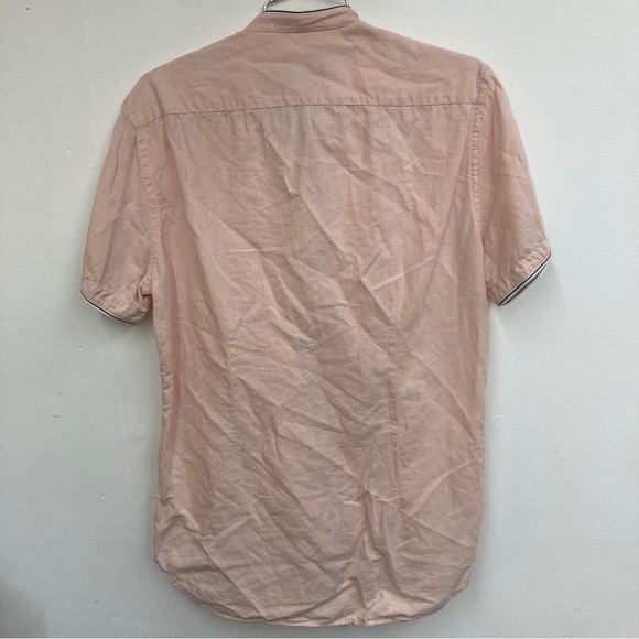 Men’s Zara short sleeve button up linen blend medium lightweight shirt pink - Picture 6 of 7